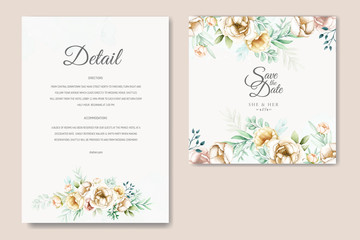 wedding invitation suite with watercolor floral and leaves