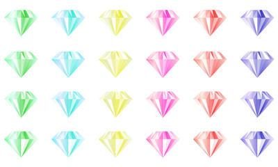 Set of illustrations of gems of various colors