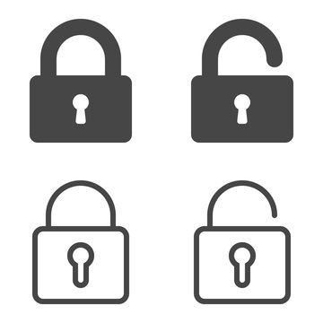 Lock icon. Set of lock icons in flat and outline design style isolated on white background. Vector EPS10.