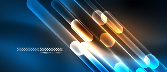 Glass neon block and lines abstract background