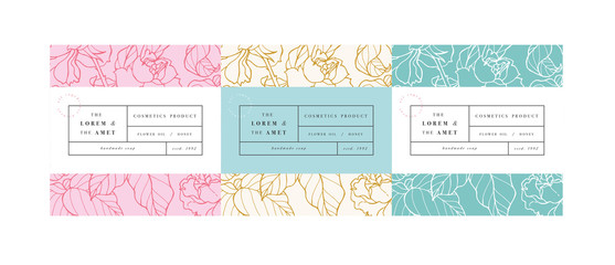 Vector set pattens for cosmetics with label template design. Patterns or wrapping paper for package and beauty salons. Botanical collection,