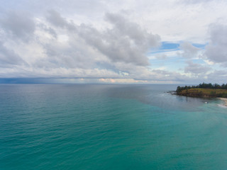 Aerial drone image of Beautiful white sandy beach with turquoise sea water beach at Kudat, Sabah,...