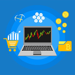 laptop with bitcoins cryptocurrency finance design vector illustration