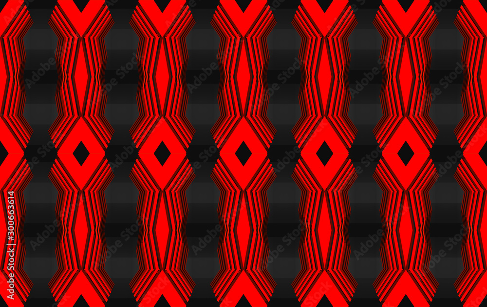 Poster 3d rendering. seamless modern red light geometric shape pattern wall background.