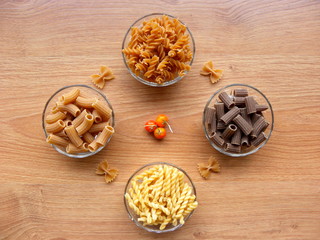 rigatoni, fusili, gemelli and farfalle pasta