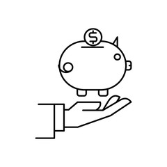 Concept of banking and saving. Outline thin line flat illustration. Isolated on white background.  