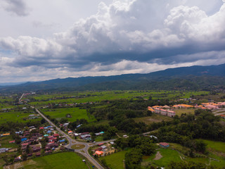 Fototapeta na wymiar Aerial image of beautiful nature landscape with green paddy field.