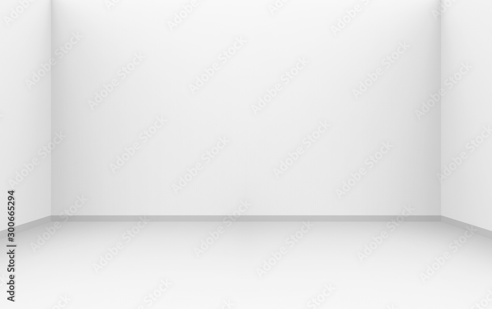 Poster 3d rendering. empty modern simple minimal white corner room box wall design background.