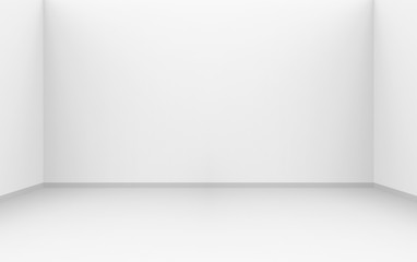 3d rendering. Empty modern simple minimal white corner room box wall design background.