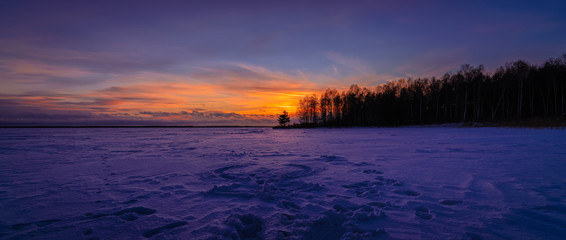 Winter sunset over lake