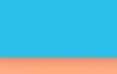 3d rendering. empty Contrasting blue wall and orange color floor design wall background.