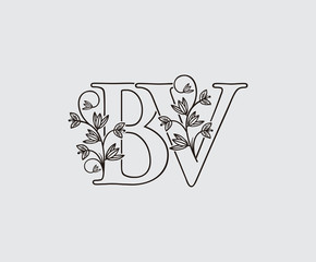 Letter D, V and DV Vintage Floral Logo Icon, overlapping monogram logo, Simple Swirl Black color Logo on white background. Classy Letter Logo Icon.