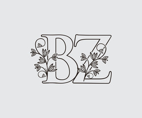 Letter B, Z and BZ Vintage Floral Logo Icon, overlapping monogram logo, Simple Swirl Black color Logo on white background. Classy Letter Logo Icon.