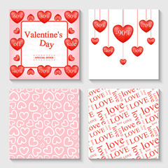 Set for Valentine's Day.Discount template for attracting customers.Endless love patterns for packaging, gifts.Design for invitations, cards, printing, business, shop.Huge and small discounts for love.