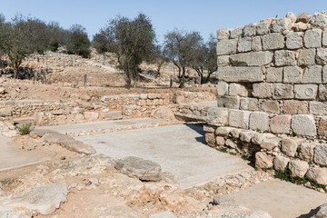 Archaeological excavations of the Ancient Shiloh archaeological site in Samaria region in Benjamin district, Israel - obrazy, fototapety, plakaty