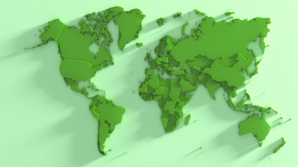 World map. Mint color continents.  3d rendering