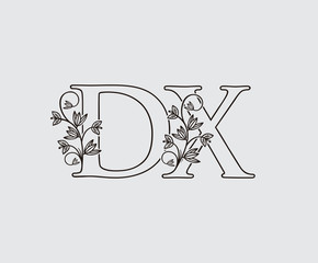 Letter D, X and DX Vintage Floral Logo Icon, overlapping monogram logo, Simple Swirl Black color Logo on white background. Classy Letter Logo Icon.