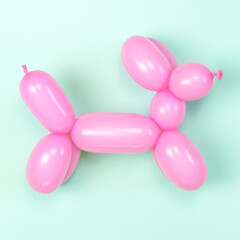Balloon in the form of a dog on a pink background.