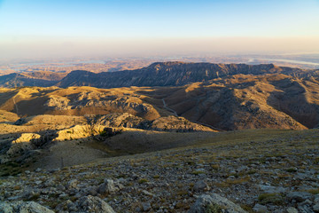 Panoramic sunrise view from Nemrut mountain, Turkey
