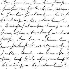 Handwritten abstract text seamless pattern, vector monochrome script background