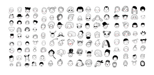 Pattern with graphical faces. Vector illustration. Set of people icons