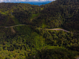 Top view of the the rainforest asphalt road in Sabah, Borneo