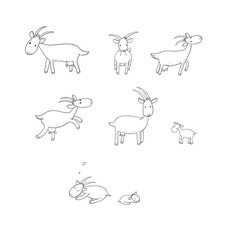 Cute cartoon goat. Farm animals. Different breeds of goats