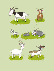 Cute cartoon goat. Farm animals. Different breeds of goats