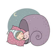 Cute cartoon sleeping gnomes. Forest elves. Vector illustration