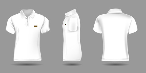 High detailed realistic polo t-shirt for your design. White color. illustration. Front back and side view