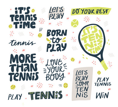 Play Tennis Hand Drawn Vector Letterings Set