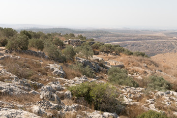 Fototapeta na wymiar The ruins of Deir Castle outside the village Peduel in the Samaria region in Benjamin district in Israel