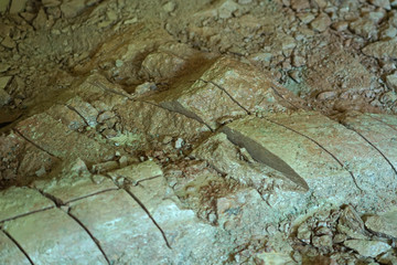 Granite stones inside a room cut with a diamond disk cutter.