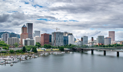 Aerial View of Portland Skyline and Willamette River - Portland, Oregon, USA
