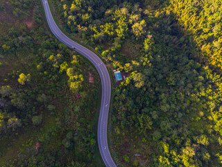 Top view of the the rainforest asphalt road in Sabah, Borneo