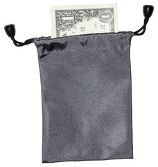 us dollar lying in a bag on a white background photographed from the top