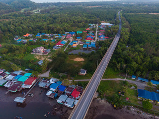 Aerial drone image of beautiful Nature rural town at Tuaran, Sabah, Malaysia