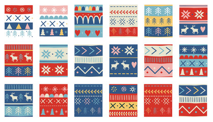 Seamless Christmas patterns. Vector design in nordic style