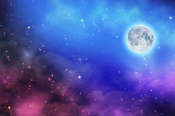 Fototapeta na wymiar Full moon on dreamy night sky background