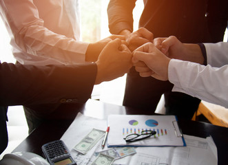 Teamwork Join Hands Support Together Collaboration Concept.Young Asian business people show...