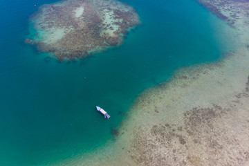 Beautiful landscape scene with turquoise sea water view from bird eyes at Kuala Abai, Kota Belud,...