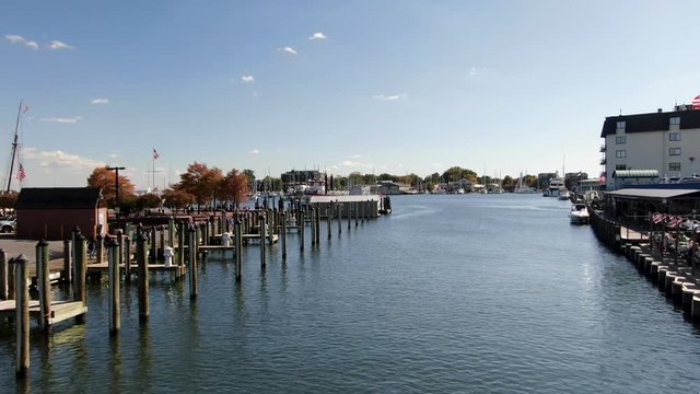 Rising aerial above Ego Alley, Severn River, Annapolis, MD