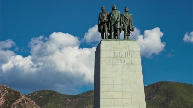 Time-lapse of This is the Place monument as clouds move by.