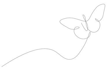 Butterfly one line drawing on white background, vector illustration