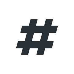 flat vector image on a white background, hashtag icon in black, design for the internet
