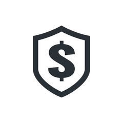 Obraz premium flat vector image on white background, shield icon with a dollar sign, money safety