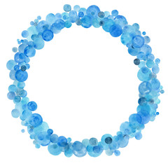 light blue round watercolor frame with plenty of circles on white background