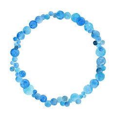 light blue round watercolor frame with plenty of circles on white background