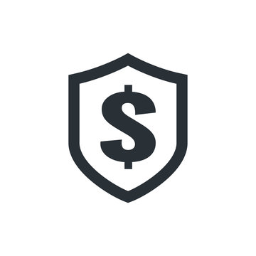 flat vector image on white background, shield icon with a dollar sign, money safety