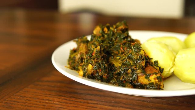 Nigerian Spicy Vegetable Soup with Potatoes for lunch